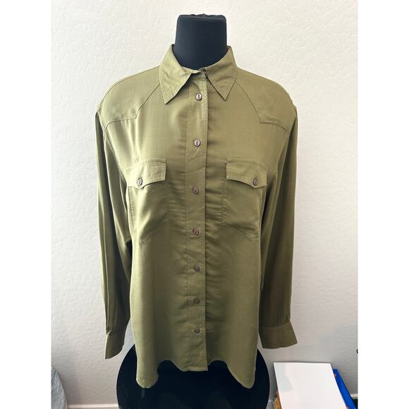 FRYE | Button Front Long Sleeve Utility Shirt Olive Green | Size Large - Picture 2 of 5